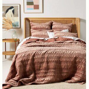 Anthropologie Lustered Velvet Alastair Quilt - Peach - California King